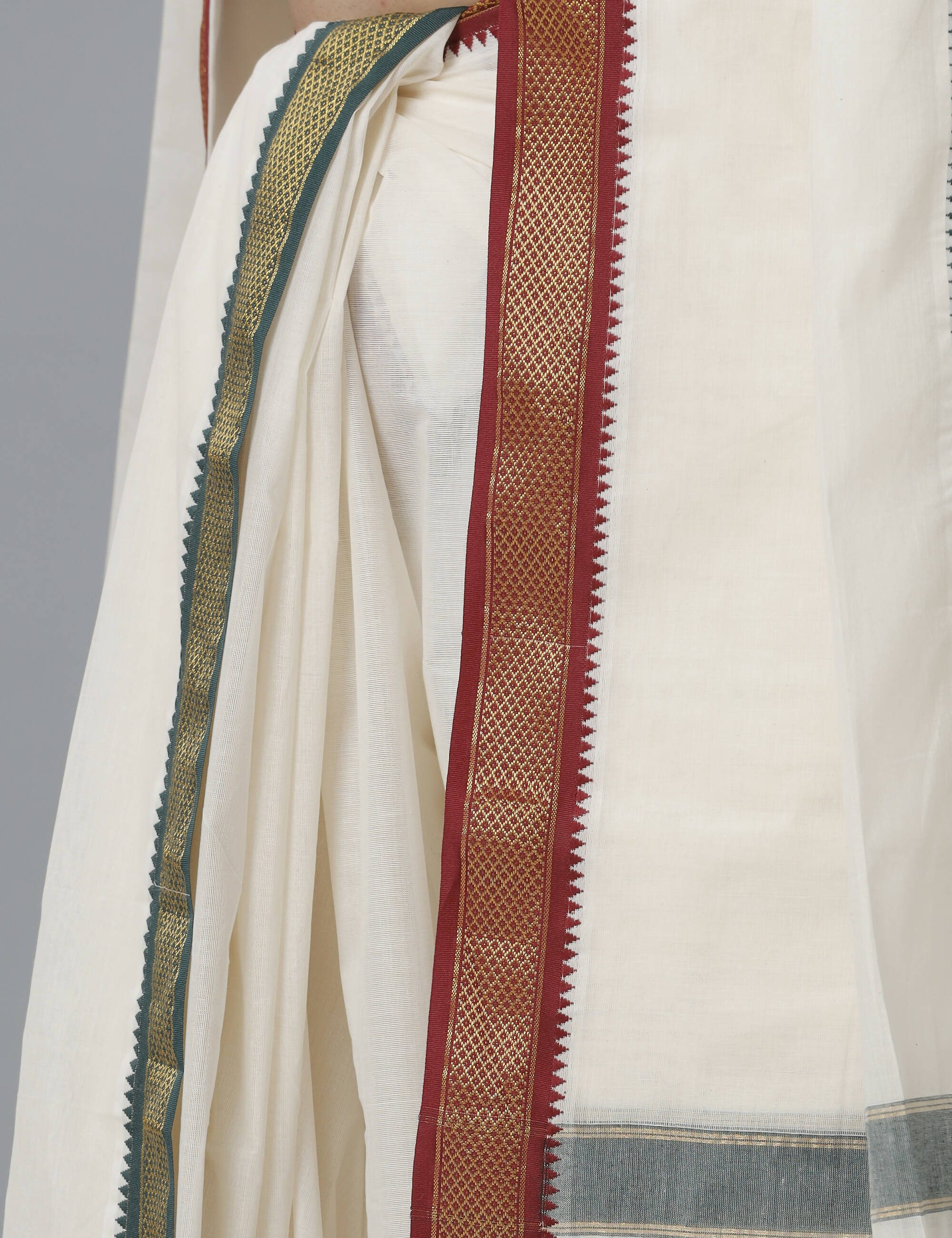 Indian Clothing Ramraj Cotton Mens Pure Cotton 5 Khan Jari 9 + 5 Kora Panchakacham Dhoti With Angavastram Set | Grocsy