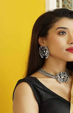 Mominos Fashion Silver color Necklace with Mirror work Mangalsutra