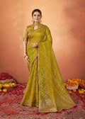 Green Organza Silk Woven Design Saree With Unstitched Blouse Piece - Norita Royal Pradha | Grocsy