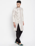 Even Apparels Beige Rayon Men's Sherwani Kurta With Asymetrical Cut | Grocsy