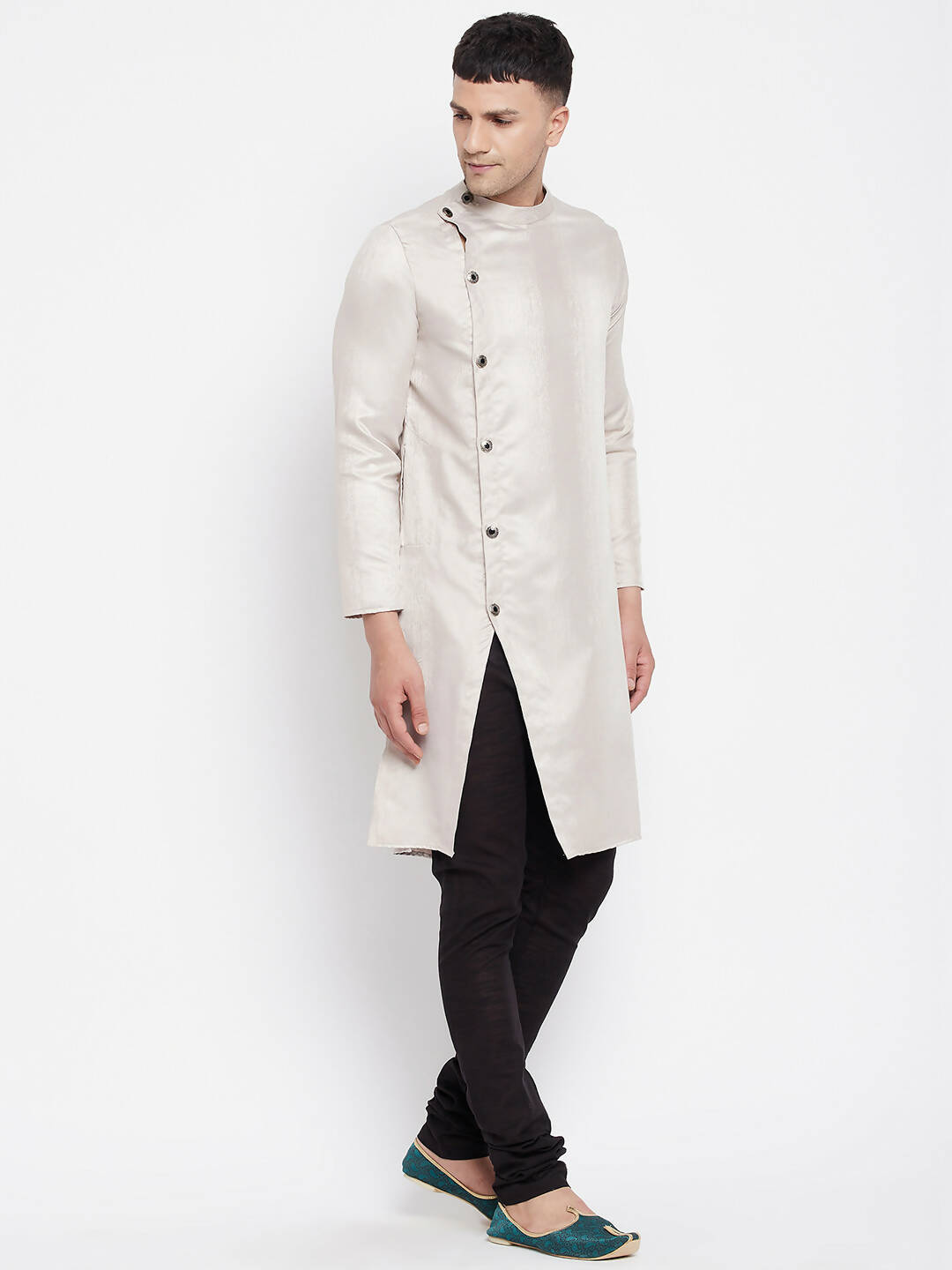 Even Apparels Beige Rayon Men's Sherwani Kurta With Asymetrical Cut | Grocsy