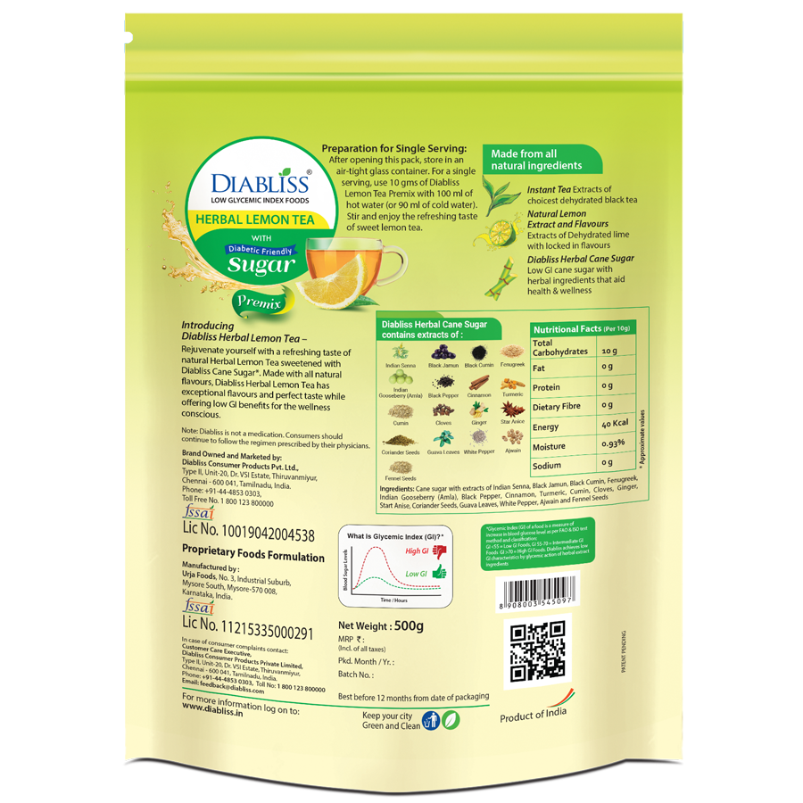 Diabliss Herbal Lemon Tea With Diabetic Friendly Sugar | Grocsy