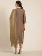 Juniper Women's Brown Rayon Printed Straight Kurta Set | Grocsy