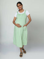 Manet Half Sleeves Solid Maternity Dress With Concealed Zipper Nursing Access - Green | Grocsy