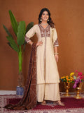 Lehenga Mart Designer Anarkali Suit With Kurta Palazzo Dupatta For Women-Cream | Grocsy