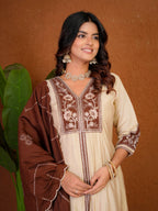 Lehenga Mart Designer Anarkali Suit With Kurta Palazzo Dupatta For Women-Cream | Grocsy