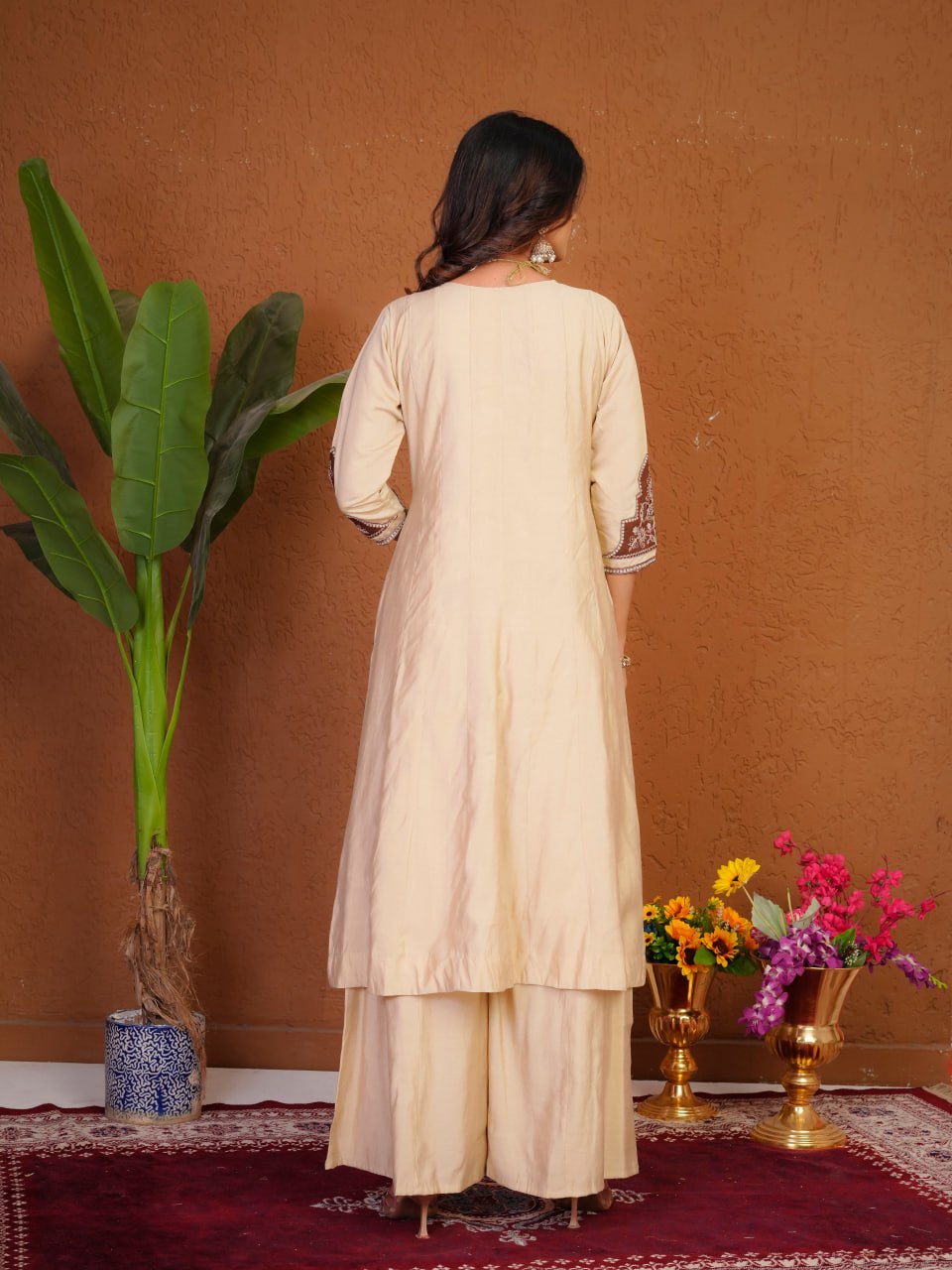 Lehenga Mart Designer Anarkali Suit With Kurta Palazzo Dupatta For Women-Cream | Grocsy