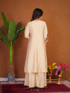 Lehenga Mart Designer Anarkali Suit With Kurta Palazzo Dupatta For Women-Cream | Grocsy