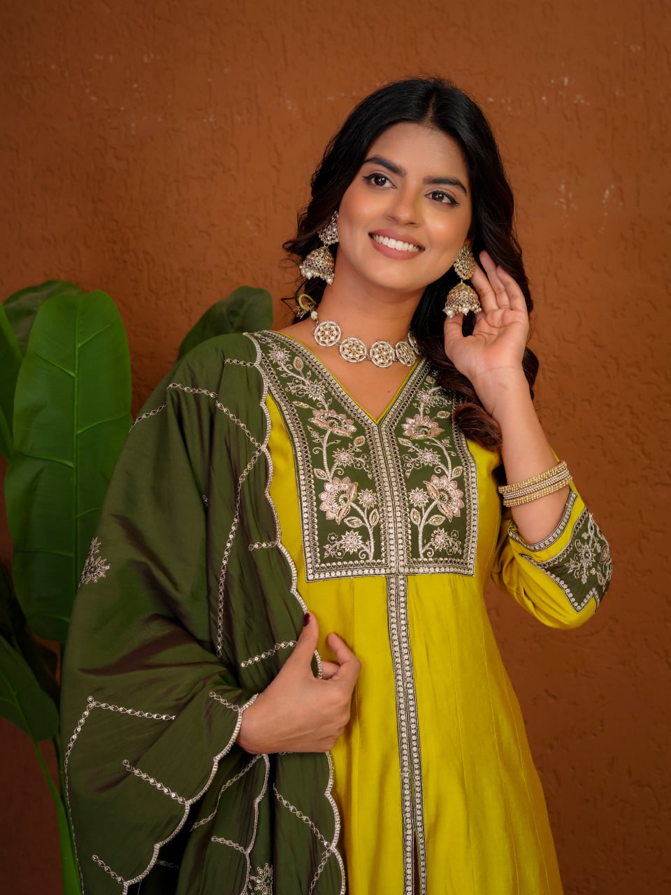 Lehenga Mart Designer Anarkali Suit With Kurta Palazzo Dupatta For Women-Mustard Yellow | Grocsy
