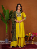 Lehenga Mart Designer Anarkali Suit With Kurta Palazzo Dupatta For Women-Mustard Yellow | Grocsy