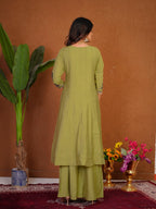 Lehenga Mart Designer Anarkali Suit With Kurta Palazzo Dupatta For Women-Olive Green | Grocsy
