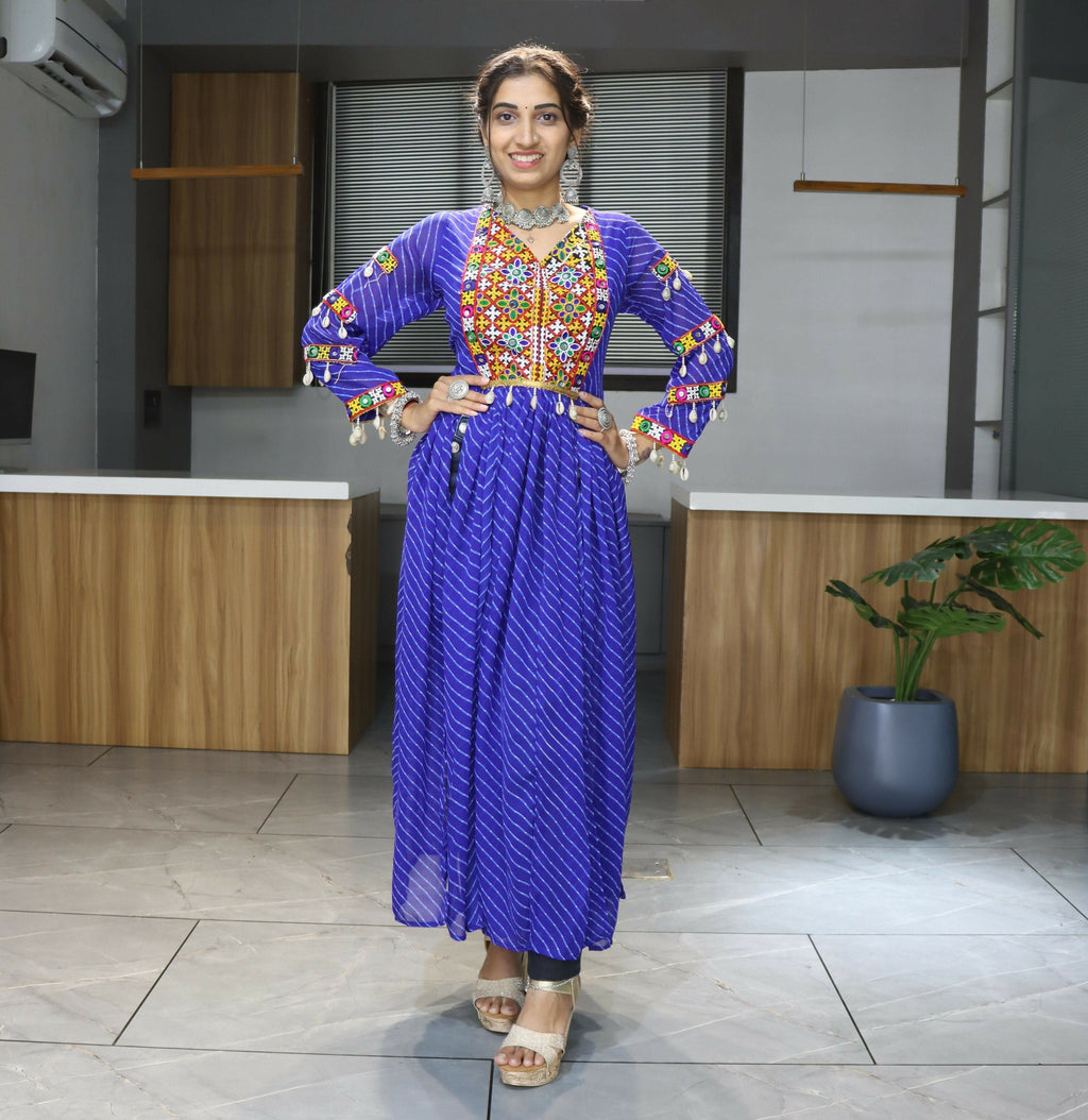 Vastranavya Blue Navratri Special Kutchi Work with Gota Patti & Mirror Work Kurti | Grocsy