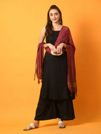 Myshka Women's Black Solid Anarkali Party Kurta Set With Dupatta | Grocsy