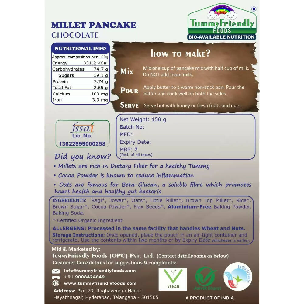 TummyFriendly Foods Millet Pancake Mix - Chocolate, Veggies | Grocsy