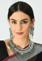 Mominos Fashion Johar Kamal Oxidised Silver-Plated Brass Finish Kundan Necklace For Women (Silver) | Grocsy
