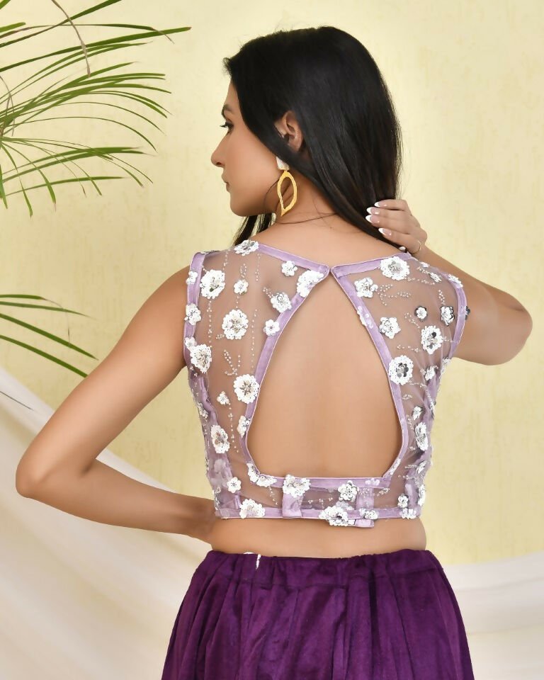 Amodini Designer Studio Floral Lavendar Sleeveless Padded Blouse | Grocsy