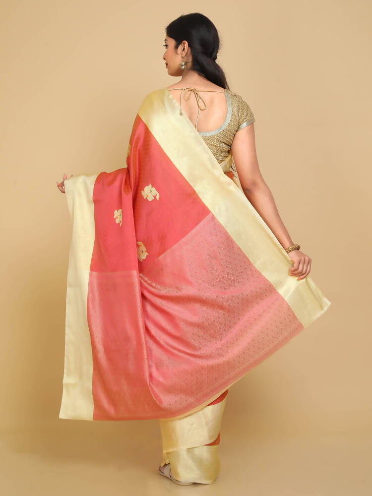 Kalamandir Floral Peach Silk Blend Saree | Grocsy