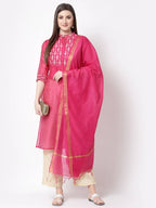 Myshka Pink Color Chanderi silk Printed Kurta With Pant Dupatta Set | Grocsy