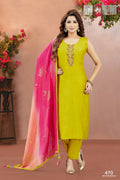 Joban Fashion Women Soft Silk Yellow Round Neck Emroidery Kurta Set | Grocsy