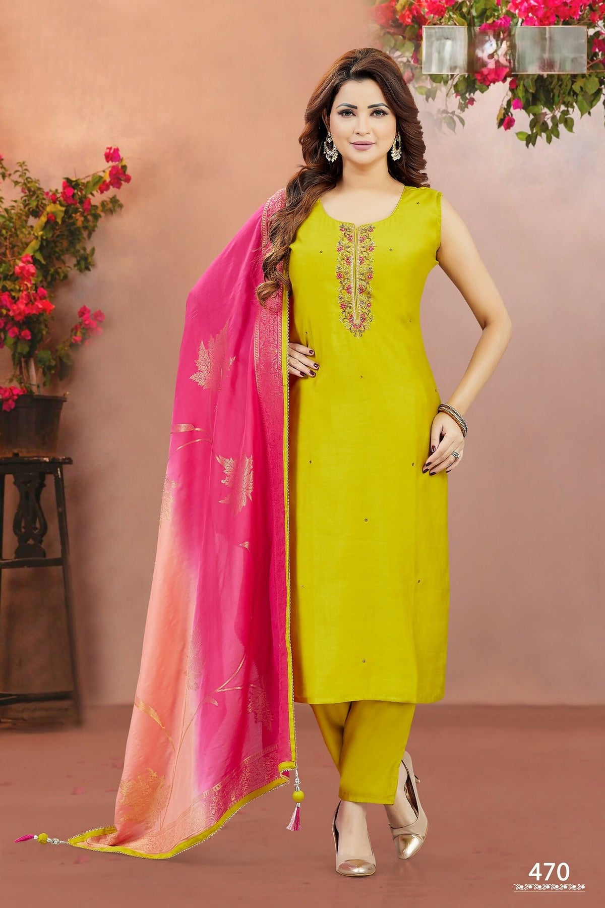 Joban Fashion Women Soft Silk Yellow Round Neck Emroidery Kurta Set | Grocsy