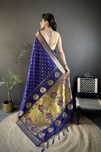 Joban Fashion Royal Blue Polka Dot Lichi Silk Paithani Silk Saree | Grocsy