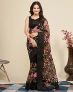 Teeya Creation Womens Latest Stylish Party Wear Soft Net Saree-Black | Grocsy