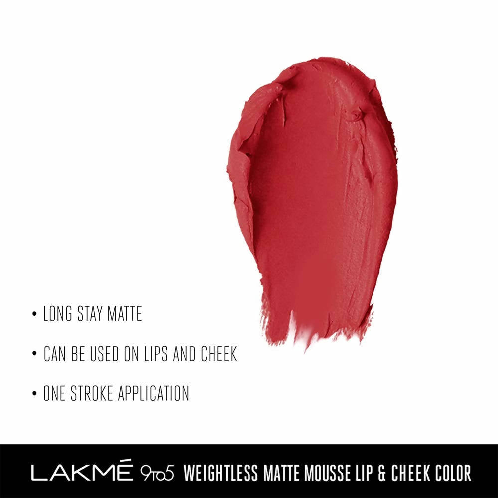 Lakme 9 To 5 Weightless Mousse Lip & Cheek Color - Crimson Silk | Grocsy