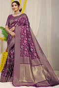 Jyoti Fashion Women's Wine Kanjivaram Silk Zari Woven Saree with Blouse | Grocsy