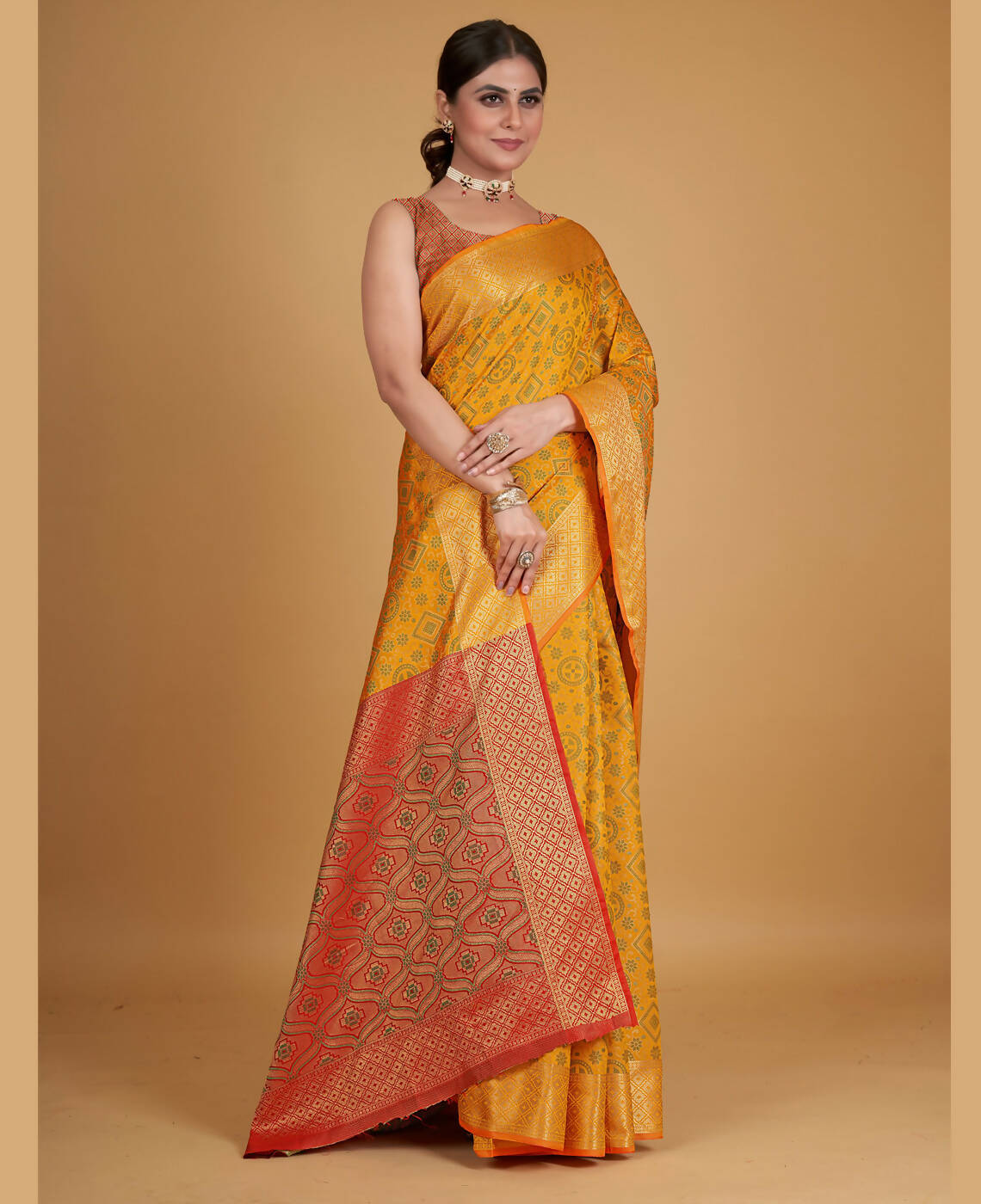 Mustard Silk Woven Design Saree With Unstitched Blouse Piece - Akshita | Grocsy