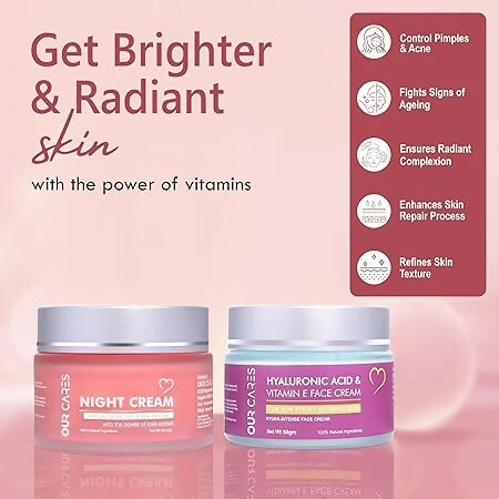 Our Cares Moisturizer With Hyaluronic Acid Vitamin E + Night Cream - Combo | Grocsy