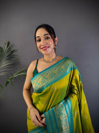 Joban Fashion Banarasi Light Green Woven Soft Silk Saree | Grocsy