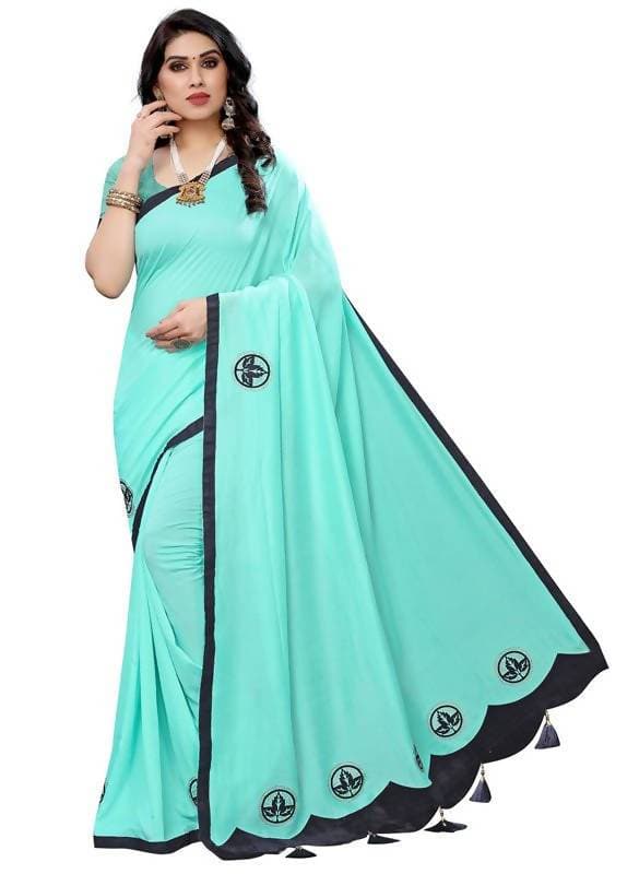 Vamika Designer Rama Green Georgette Saree (TSUNAMI RAMA) | Grocsy