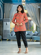 Juniper Women's Orange Ethnic Motif Printed Viscose Tunic With Buttons Detailing | Grocsy