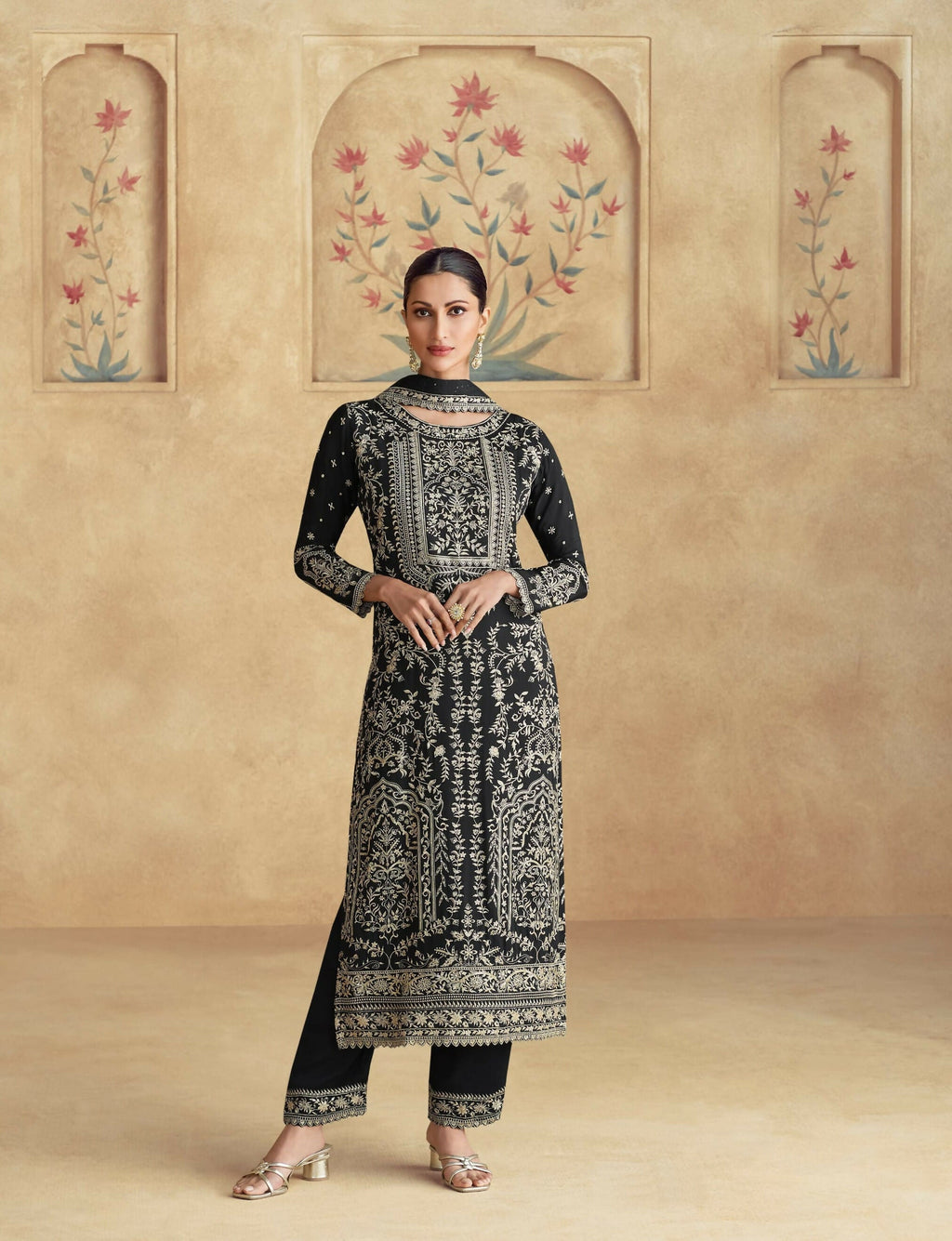Anaita Black Premium Chinon Embroidered Sequin Work Ready Made Suit | Grocsy