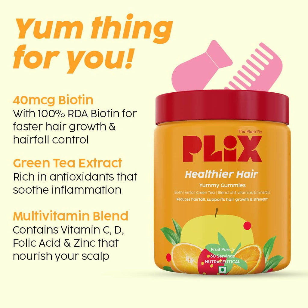 PLIX The Plant Fix Healthier Hair Gummies for Anti Hairfall | Grocsy