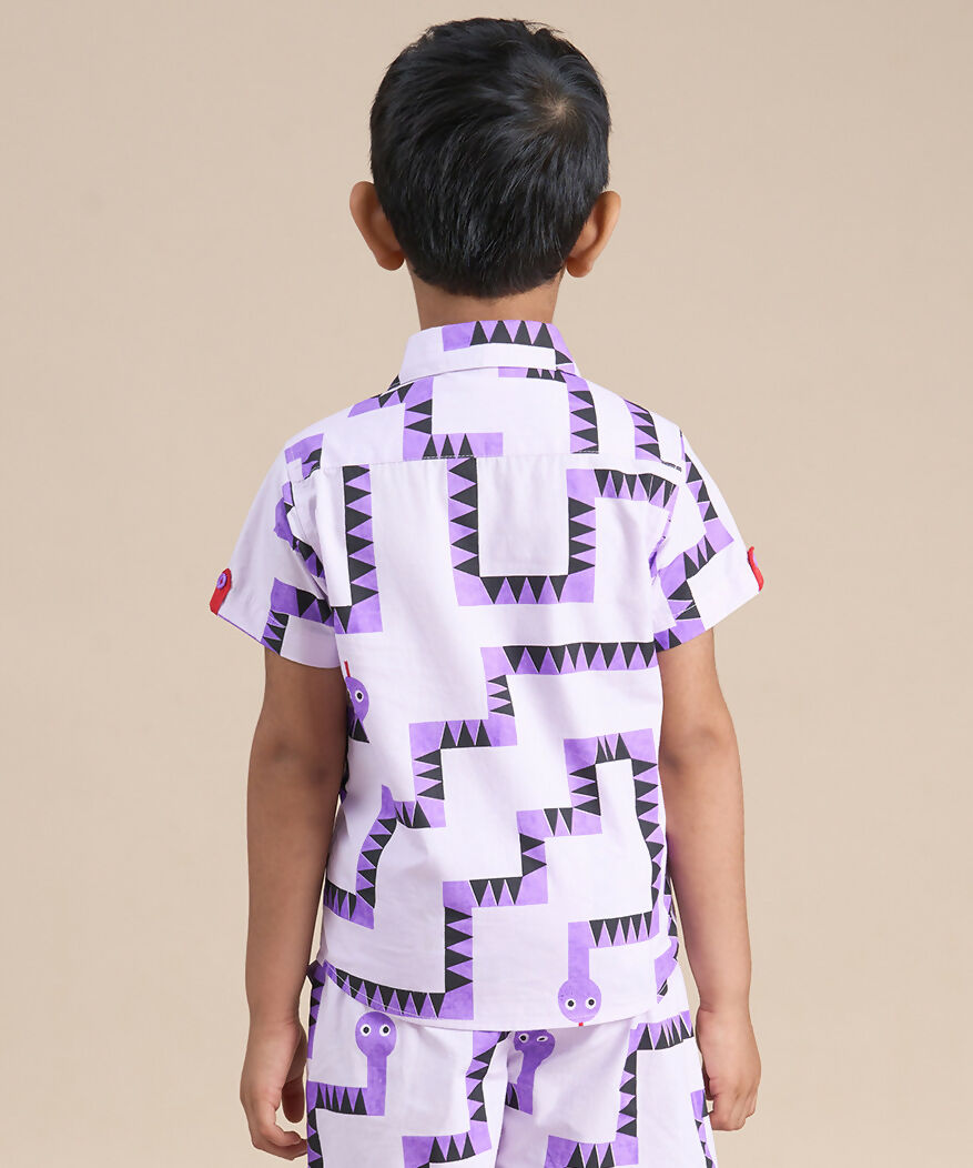 Snakes and Ladders Boys Purple Table Print Shirt from Siblings Collection | Grocsy