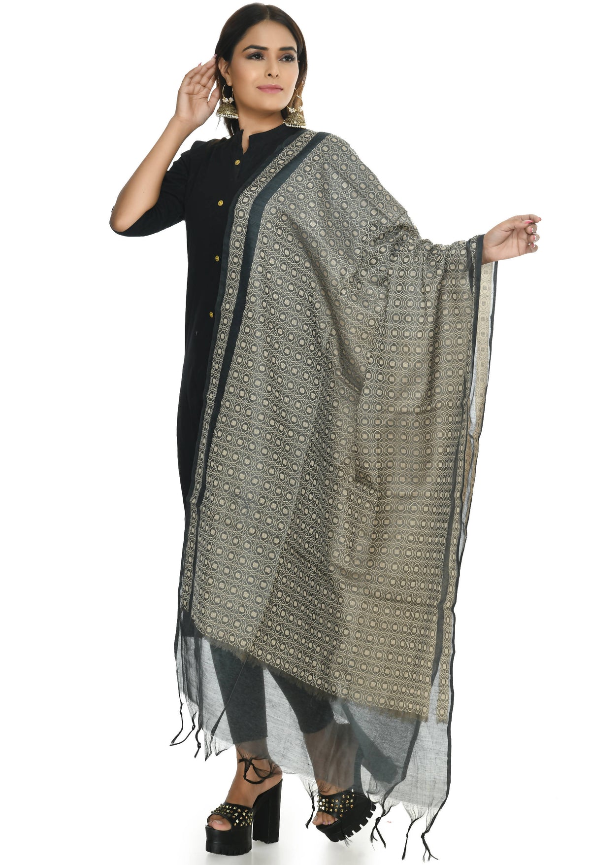 Mominos Fashion Moeza Handloom Cotton Grey Dupatta | Grocsy