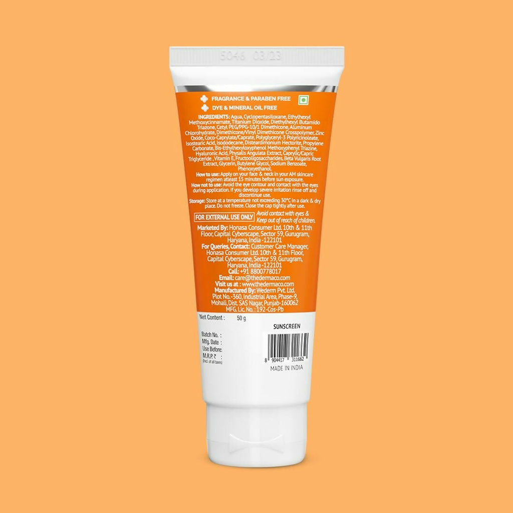 The Derma Co 1% Hyaluronic Long Lasting Sunscreen SPF 50 Pa++++ | Grocsy