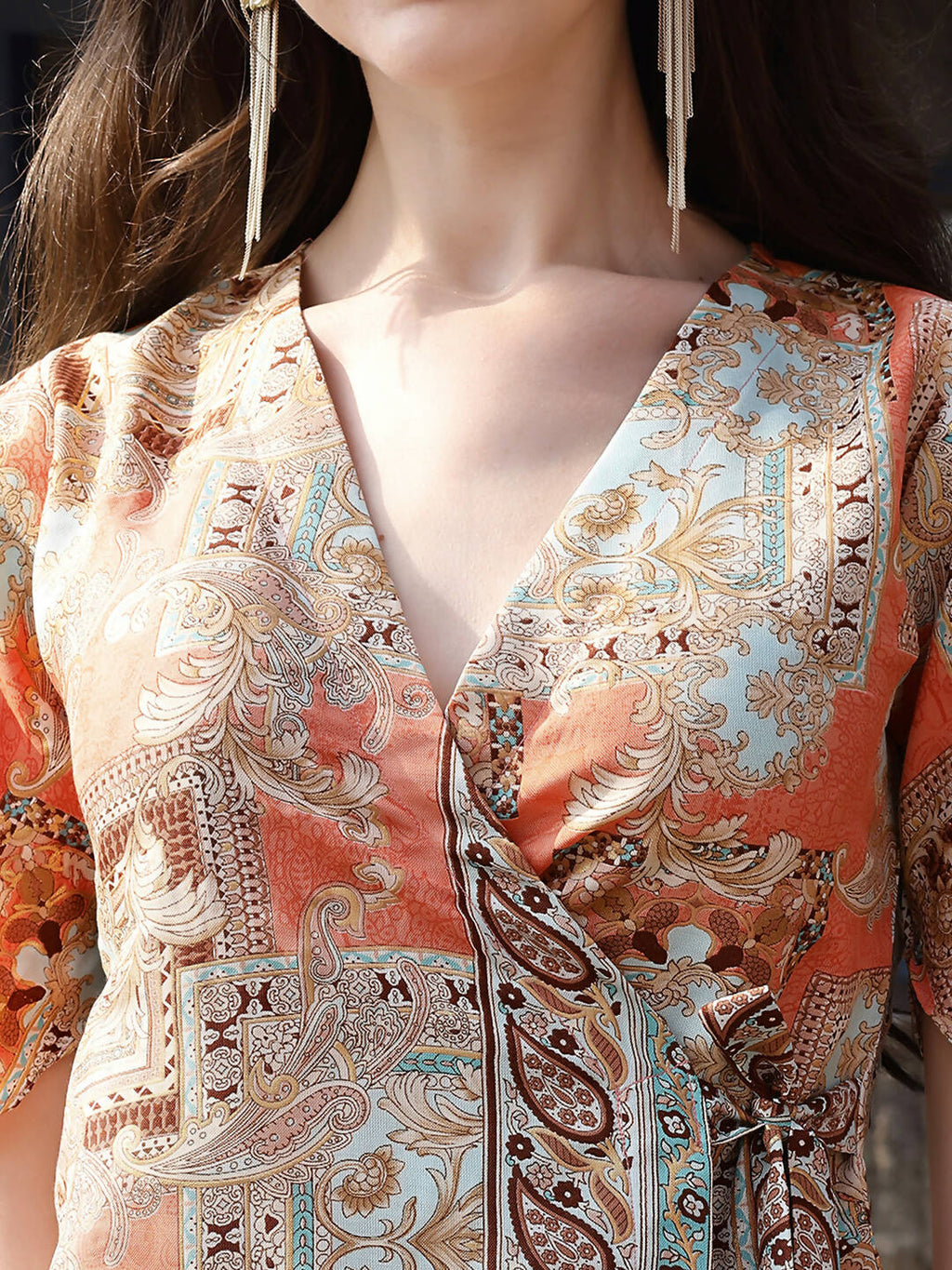 Orange Rayon Paisley Printed Top with Matching Bottom - Eesha | Grocsy