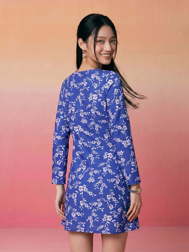 Janasya Royal Blue Panelled Rayon Blend Dress | Grocsy