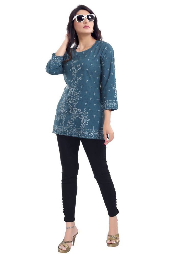 Snehal Creations Graceful Gray Faux Crepe Short Kurti Tunic Top | Grocsy