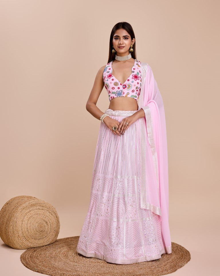 Lehenga Mart Designer Wedding Lehenga Choli For Women - Baby Pink | Grocsy