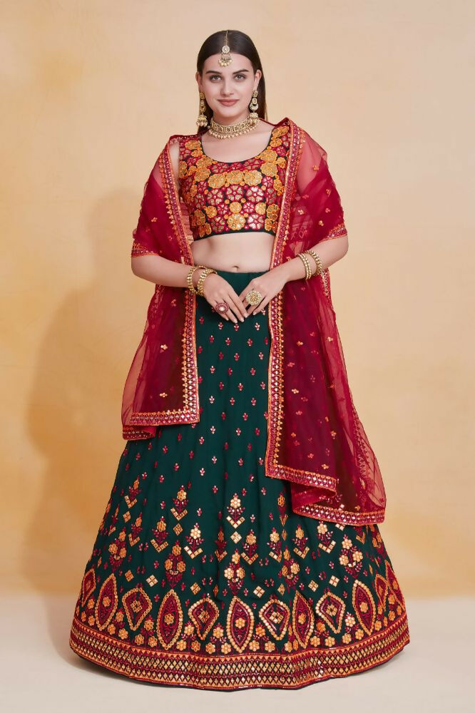 Green Georgette Sequence Embroidery Work Lehenga Choli - Jihu Culture | Grocsy