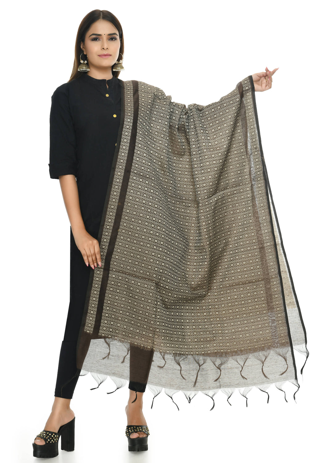 Mominos Fashion Moeza Handloom Cotton Coffee Color Dupatta For Women | Grocsy