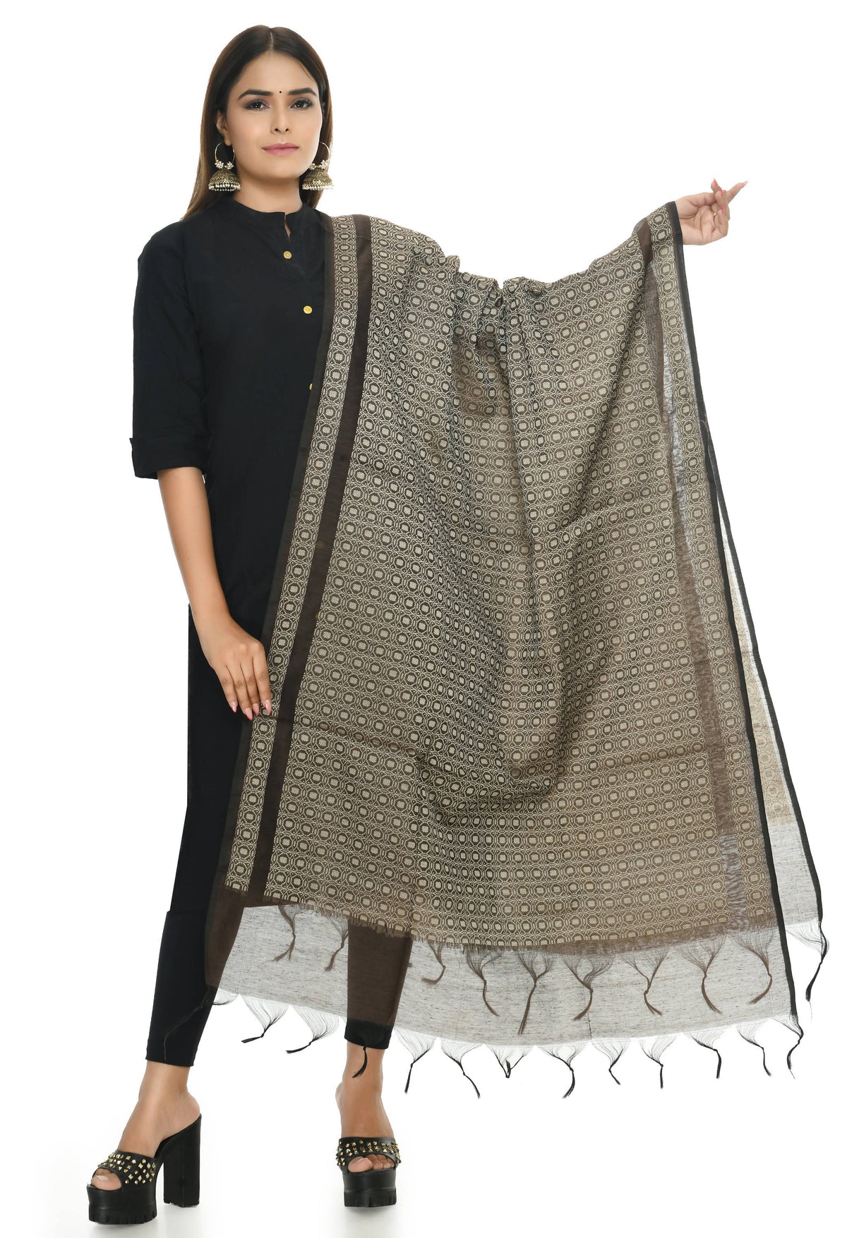 Mominos Fashion Moeza Handloom Cotton Coffee Color Dupatta For Women | Grocsy