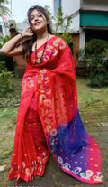 Exclusive Collection Red Beautiful Handloom Silk Cotton Saree | Grocsy