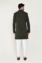Joban Fashion Green Colored Terry Rayon Fabric Indo Western With Straight Fit Pant | Grocsy