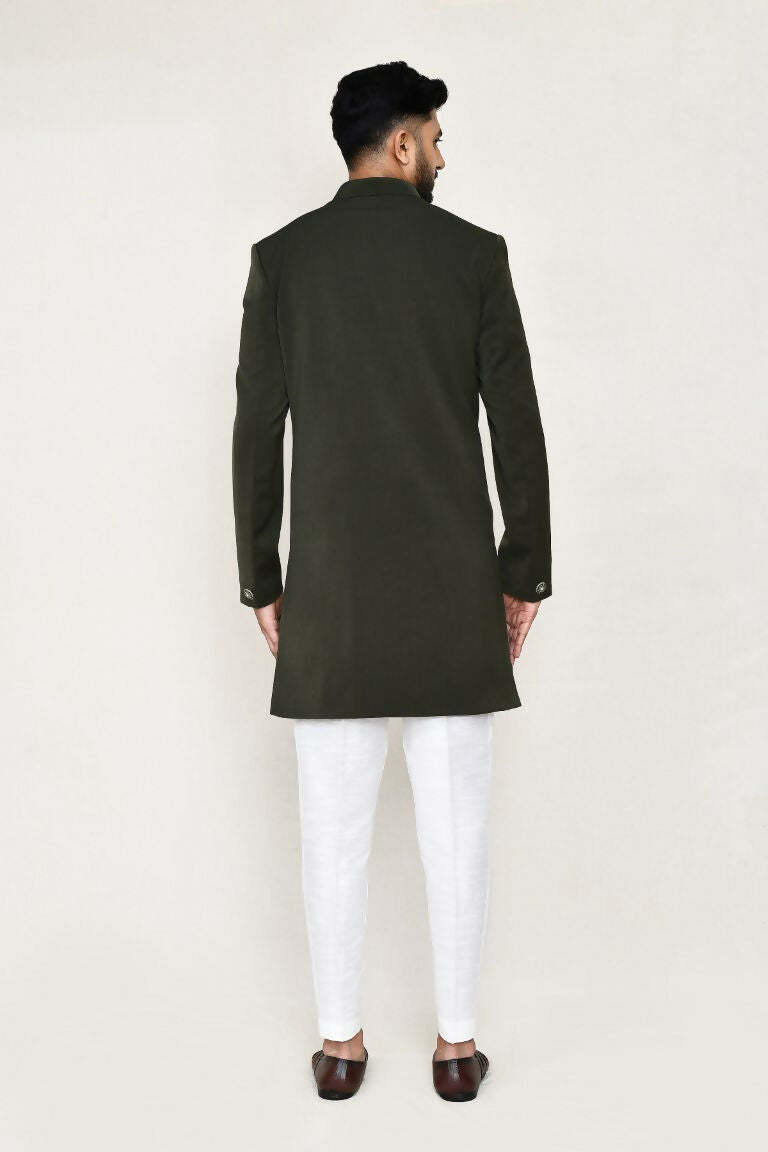 Joban Fashion Green Colored Terry Rayon Fabric Indo Western With Straight Fit Pant | Grocsy