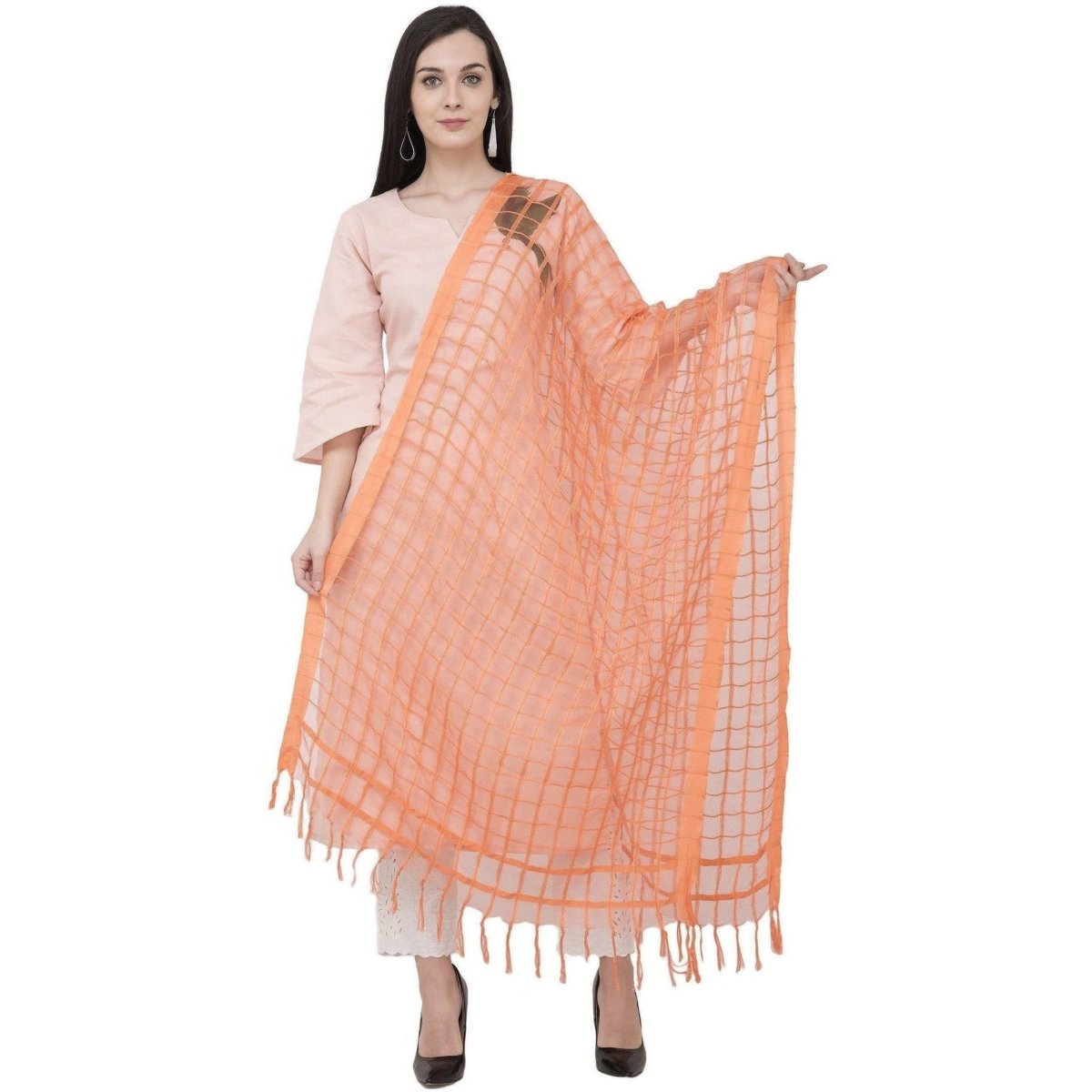 A R Silk Cotton Square Regular Dupatta Color Peach Dupatta or Chunni | Grocsy