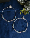 VOJ Set of 2 Silver Plated Heart Shaped Meenakari Anklet | Grocsy